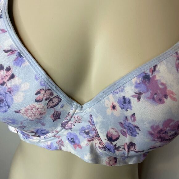 Jessica Simpson Bra 38C Blue Floral Lavender Underwire Padded Lined Intimate - Picture 3 of 6